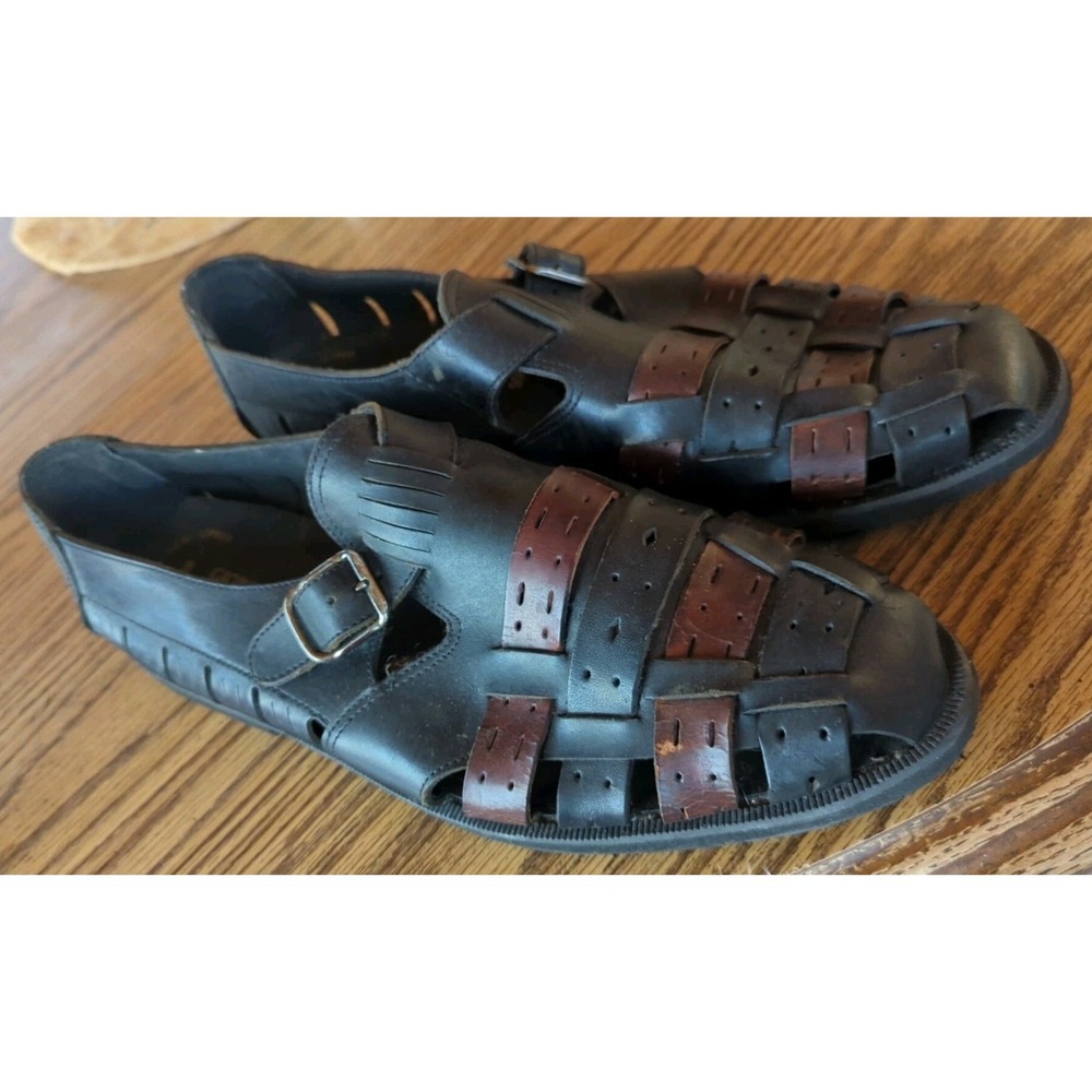 Giorgio Brutini Black Brown Leather Men's Huarache Sandals Side Buckle Shoes 13M